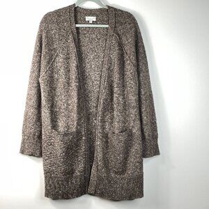 Lucky Brand Women's Cardigan Sweater Open Long Sleeve Brown Knit Pockets Size M